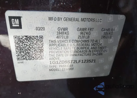 2020 Chevrolet Malibu Fwd Lt from USA, damaged, VIN 1G1ZD5ST2LF123521